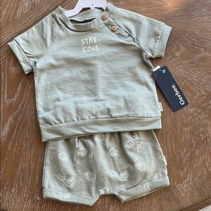 Gerber Sage Green Baby Shorts Outfit with Palm Print